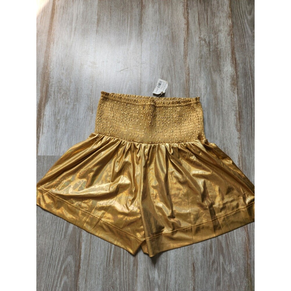 NWT Blue B Gold Metallic Shorts High Rise Smocked Waist Flowy Womens M - Picture 8 of 9